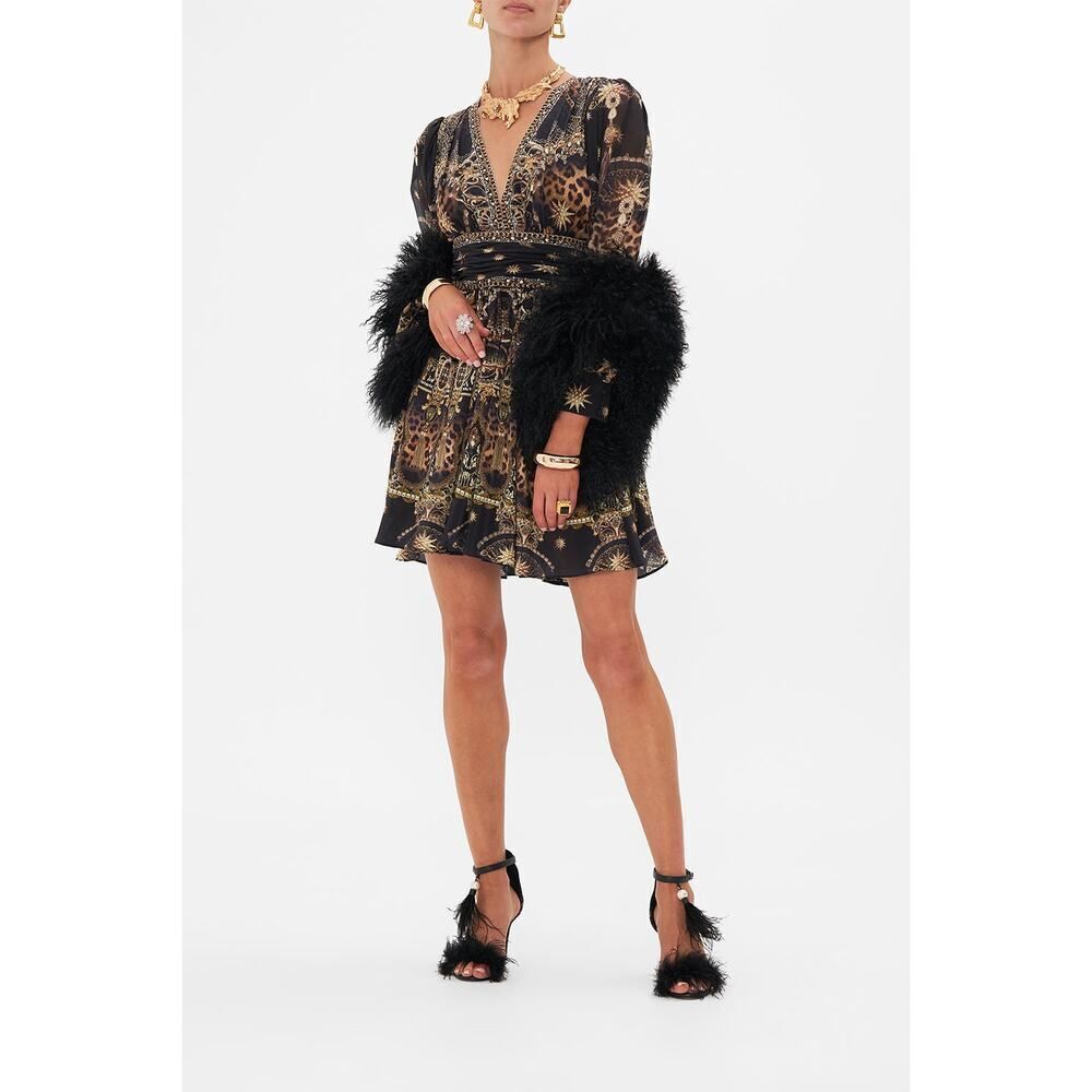 Camilla Short Dress With Ruched Waistband Masked At Moonlight silk XS